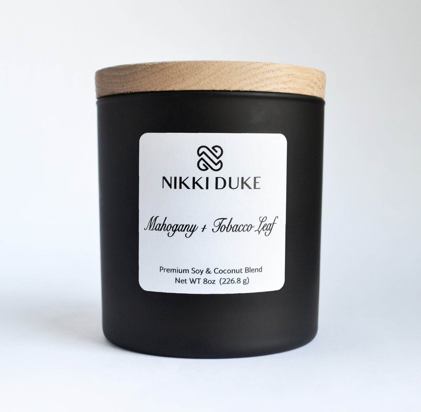 Nikki Duke Mahogany + Tobacco Leaf 8 oz Premium Soy Candle