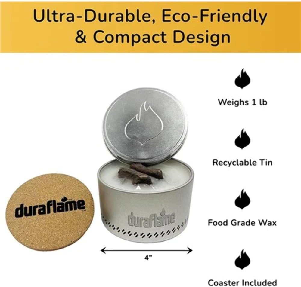 Duraflame™ Tabletop Bonfire & Portable Outdoor Campfire, Fire Pit, Lightweight & Compact, Emergency Fire Kit, Burns up to 4 Hours, Food Grade Wax & Recyclable Tin.