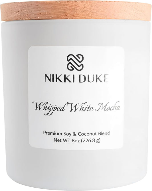 Whipped White Mocha Candle, Hand-Poured Soy & Coconut Wax Blend, Indulgent Aroma with Sweet Cream, Cocoa & Mocha Notes, 40 Hr Even Burn Candles for Home Scented Collection, 8 oz Jar