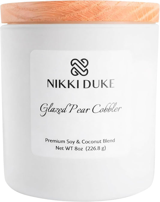 Glazed Pear Cobbler Candle, Hand-Poured Soy & Coconut Wax Blend, Candles for Home Scented Collection, Warm Glazed Pear Cobbler Aroma, 40 Hr Even Burn, 8 oz Jar