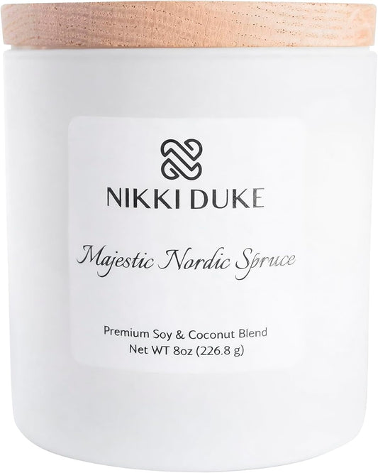 Majestic Nordic Spruce Candle, Hand-Poured Soy & Coconut Wax Blend, Fresh Aroma with Evergreen Spruce & Crisp Pine Notes, 40 Hr Even Burn Candles for Home Scented Collection, 8 oz Jar