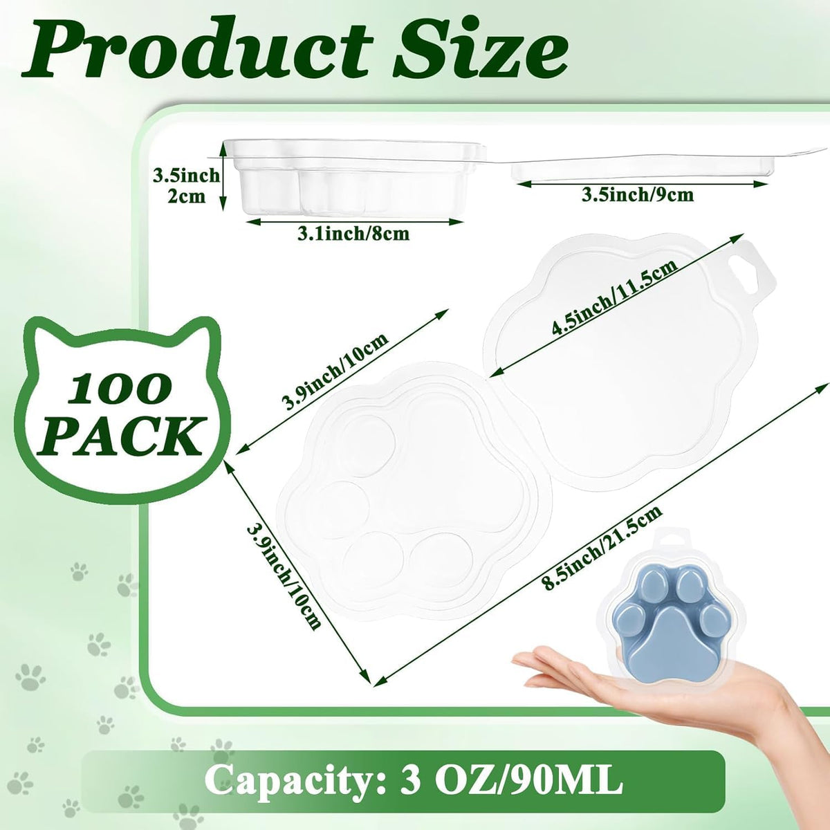 100 Pack Wax Melt Clamshells, Empty Candle Melt Molds, Dog Paw Shaped