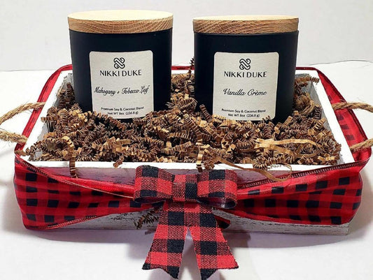 His & Hers Candle Gift Set, Vanilla Creme & Mahogany Tobacco Leaf, Luxurious Aromas for Romantic Ambiance, Soy Coconut Wax Blend, 40-Hour Burn, 8 oz Each, Pack of 2 Candles for Home Scented