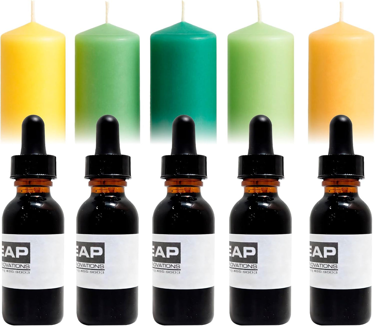 Spring Liquid Candle Dye Bundle, Highly Concentrated Liquid Dyes for Candle Making in 5 Shades, Soluble for Flawless Blending, Yellow, Apple Green, Teal, Honeydew/Lime, Golden Honey/Vanilla, 1 oz Each