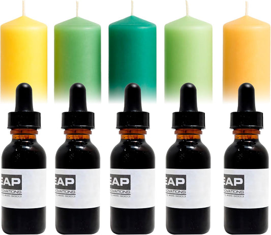 Spring Liquid Candle Dye Bundle, Highly Concentrated Liquid Dyes for Candle Making in 5 Shades, Soluble for Flawless Blending, Yellow, Apple Green, Teal, Honeydew/Lime, Golden Honey/Vanilla, 1 oz Each