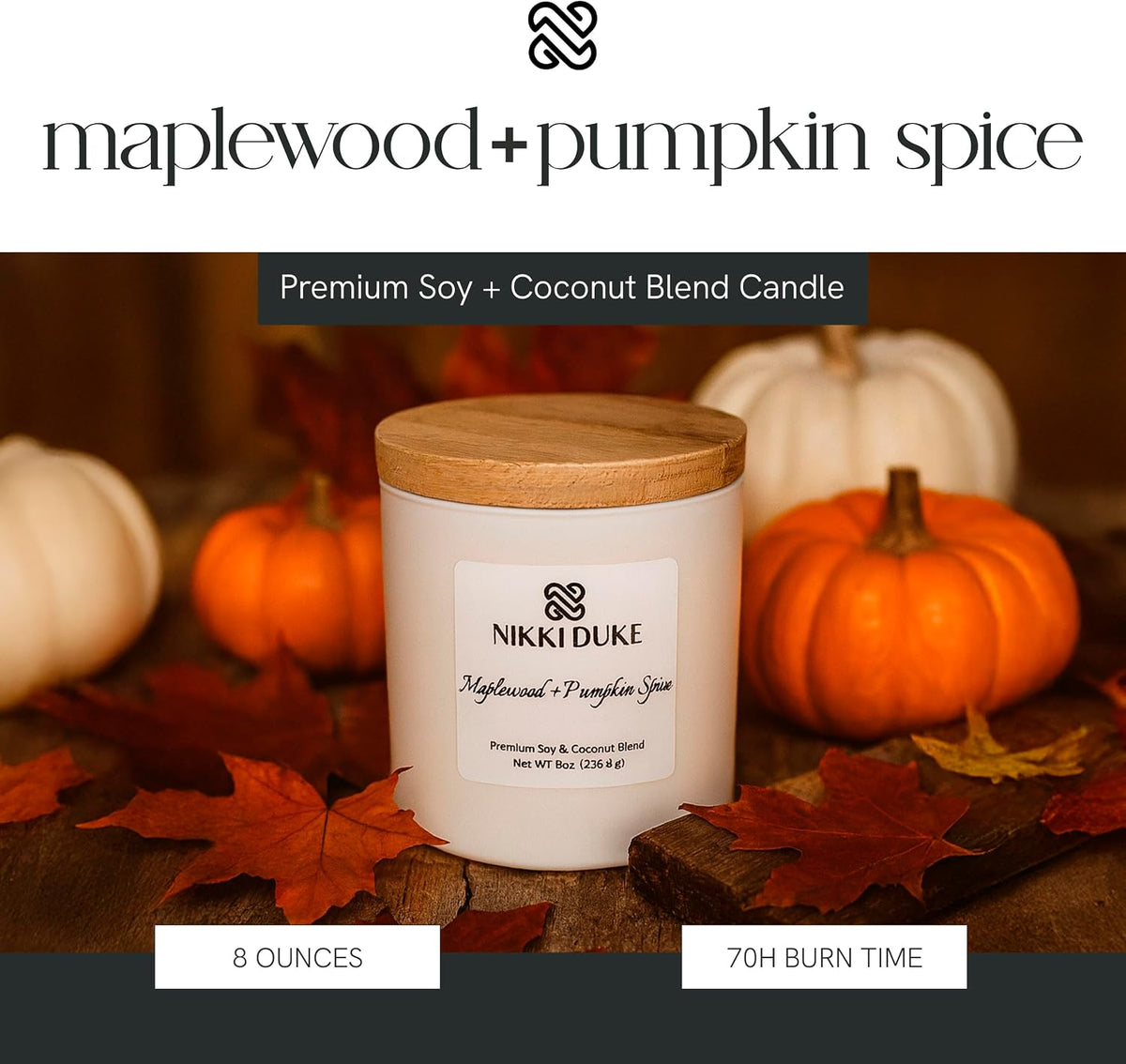 Maplewood & Pumpkin Spice Candle, Hand-Poured Soy & Coconut Wax Blend, Festive Aroma with Maplewood & Pumpkin Spice Notes, 40 Hr Even Burn Candles for Home Scented Collection, 8 oz Jar