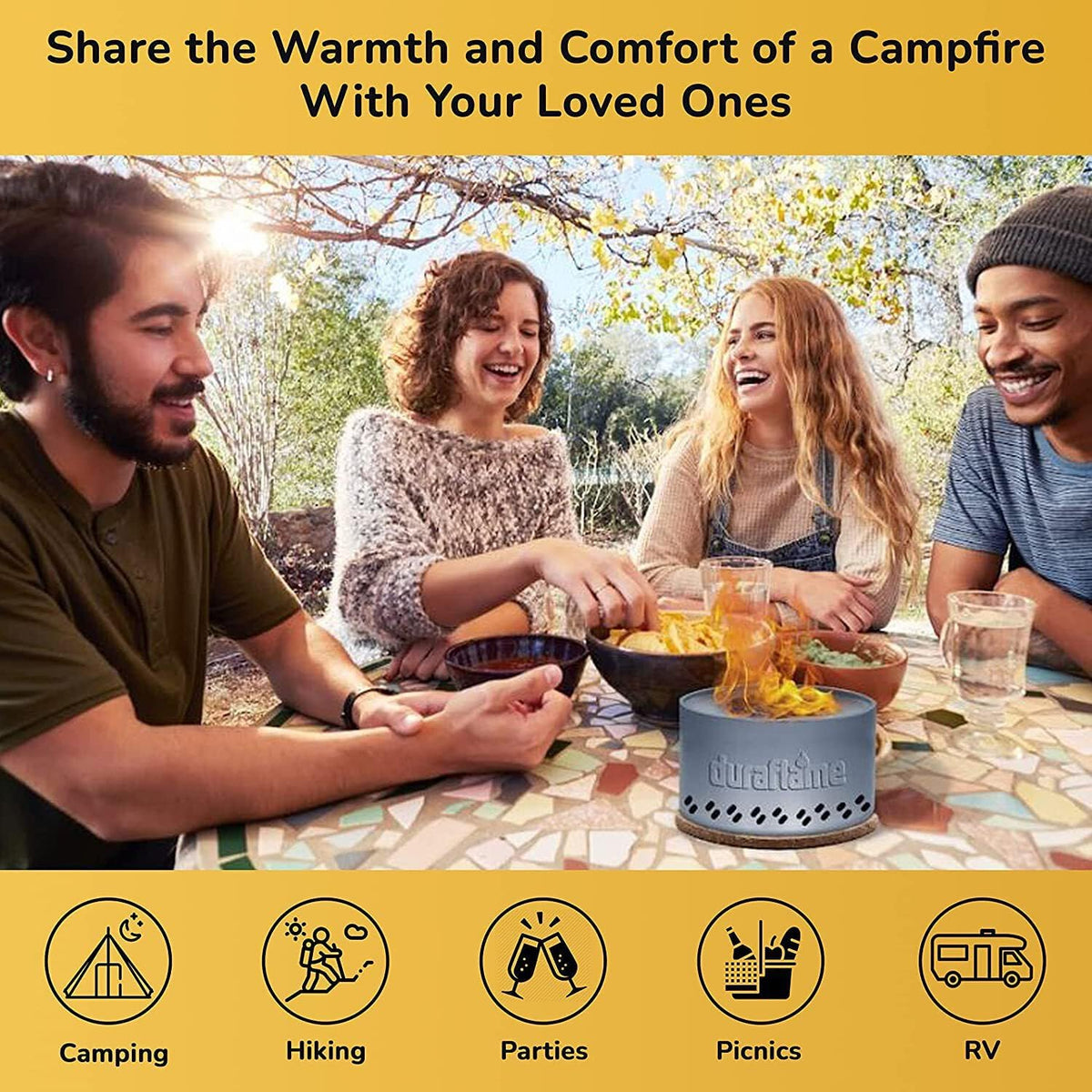 Duraflame™ Tabletop Bonfire & Portable Outdoor Campfire, Fire Pit, Lightweight & Compact, Emergency Fire Kit, Burns up to 4 Hours, Food Grade Wax & Recyclable Tin.