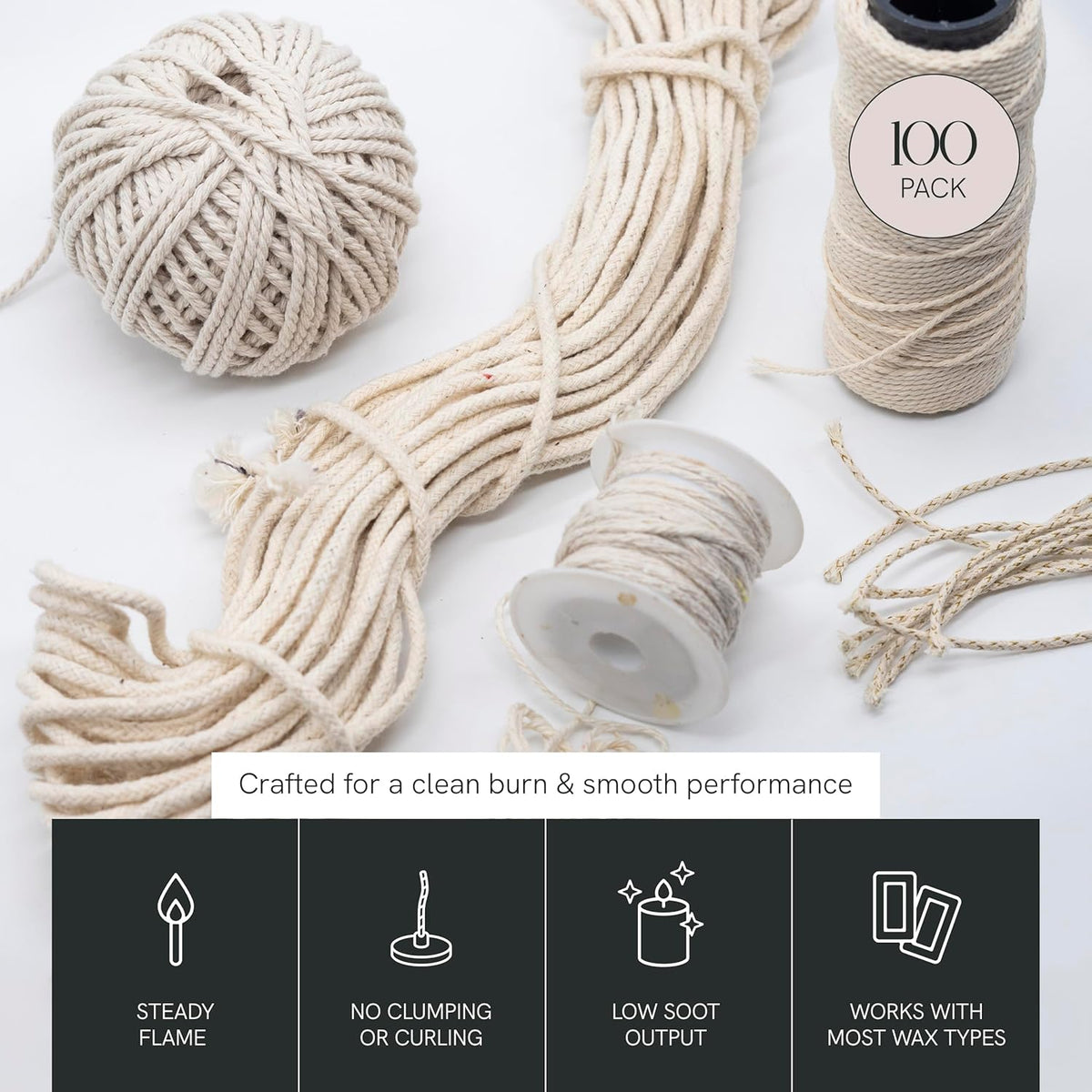 Cotton Core Wicks, 6" Length, Pack of 100